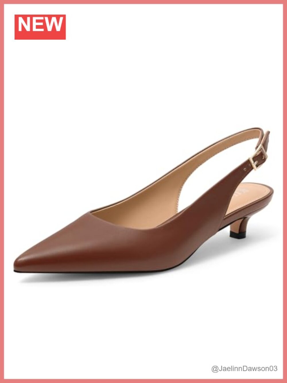 Kitten Heels for Women Slingback Pointed Toe Low Heel Dress Pumps Faux Leather